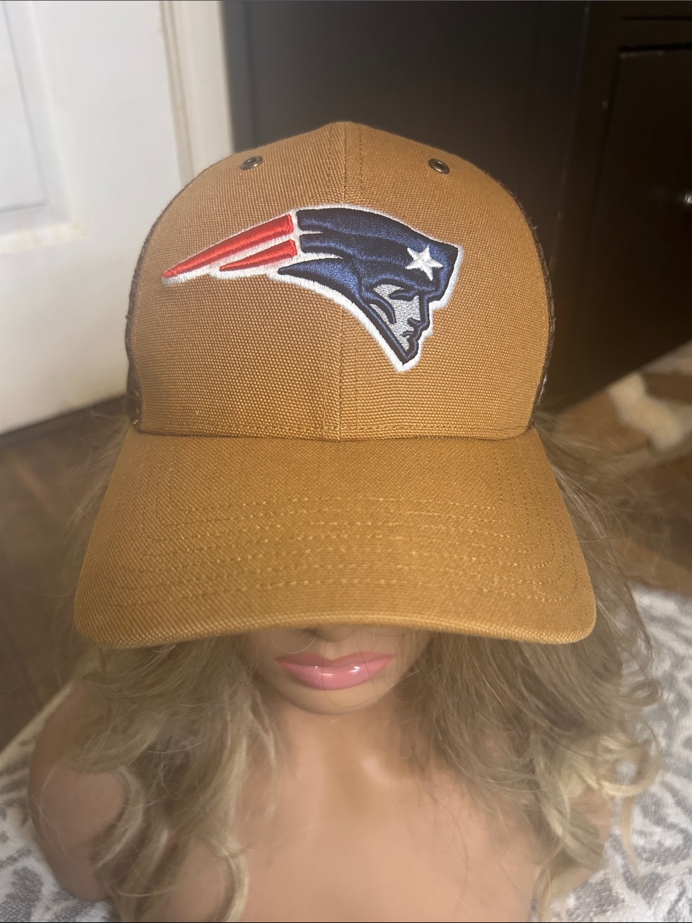 Carharrt Patriots Tan Brown Trucker Cap - Team Logo Hat